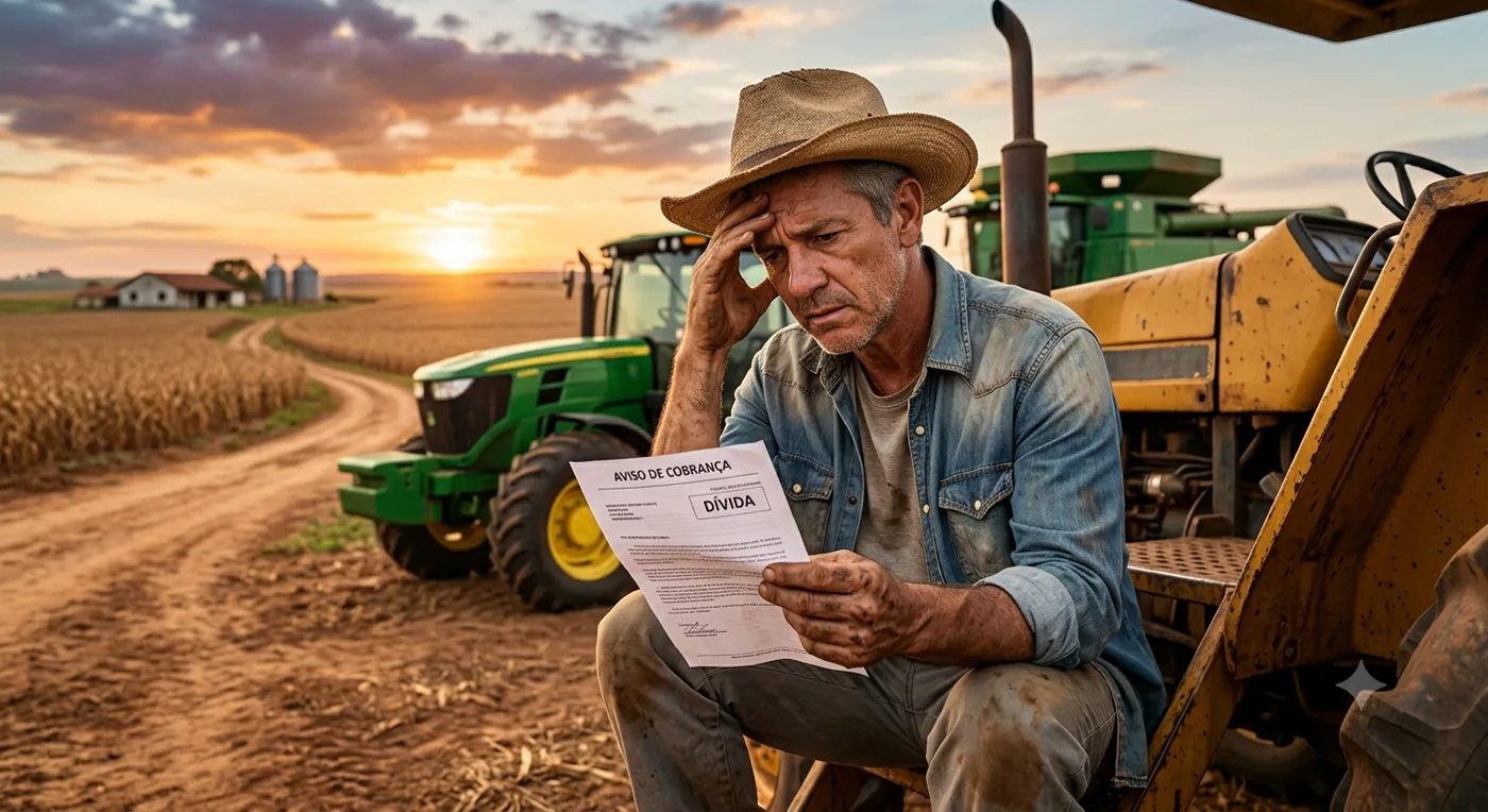 Produtor rural analisando documento de dívida